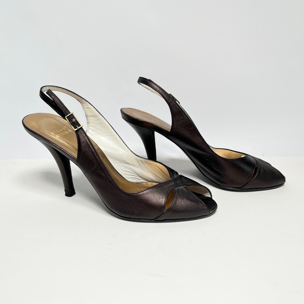 Stuart Weizman Open Toe Sling Back Heel Leather S… - image 2
